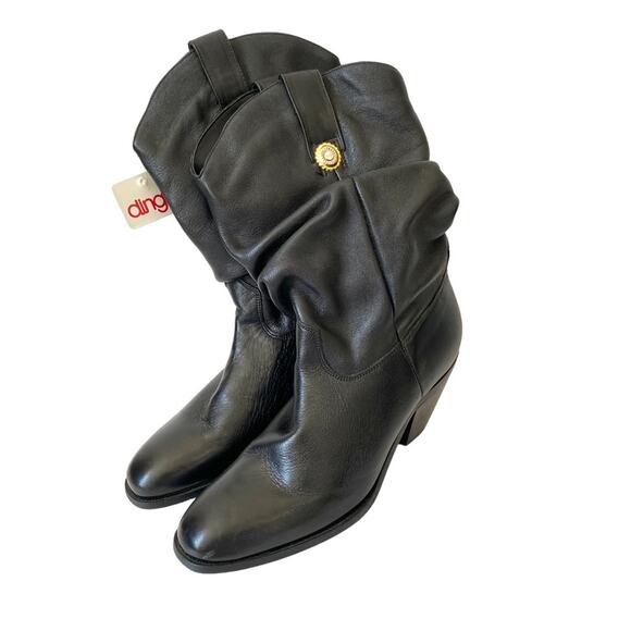 Dingo Black Leather Slouch Ankle Heeled Western Cowboy Boots NWTs size 6 - Picture 2 of 7